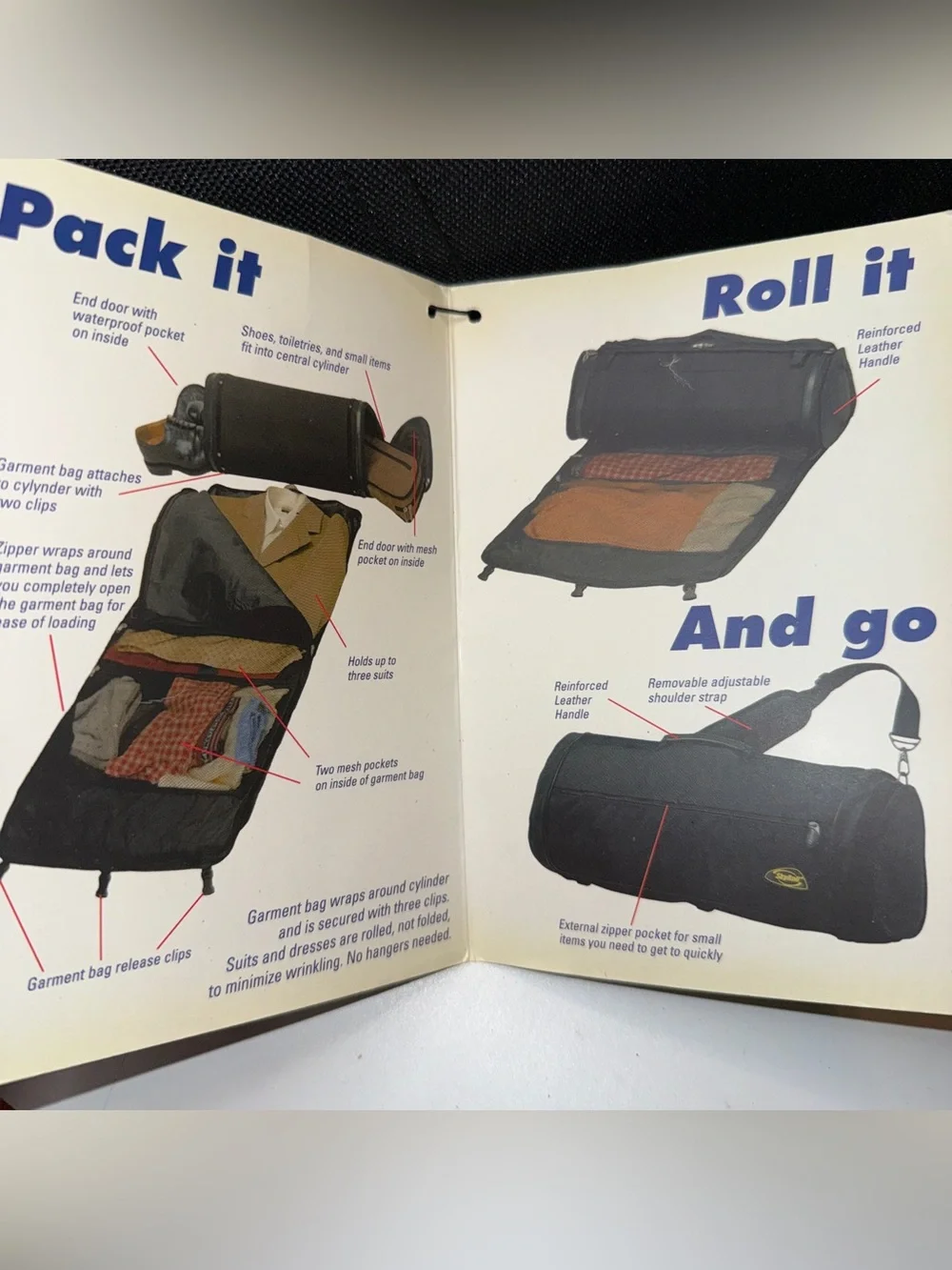 SkyRoll Black Men’s Roll-Up Travel Garment Bag with Shoulder Strap